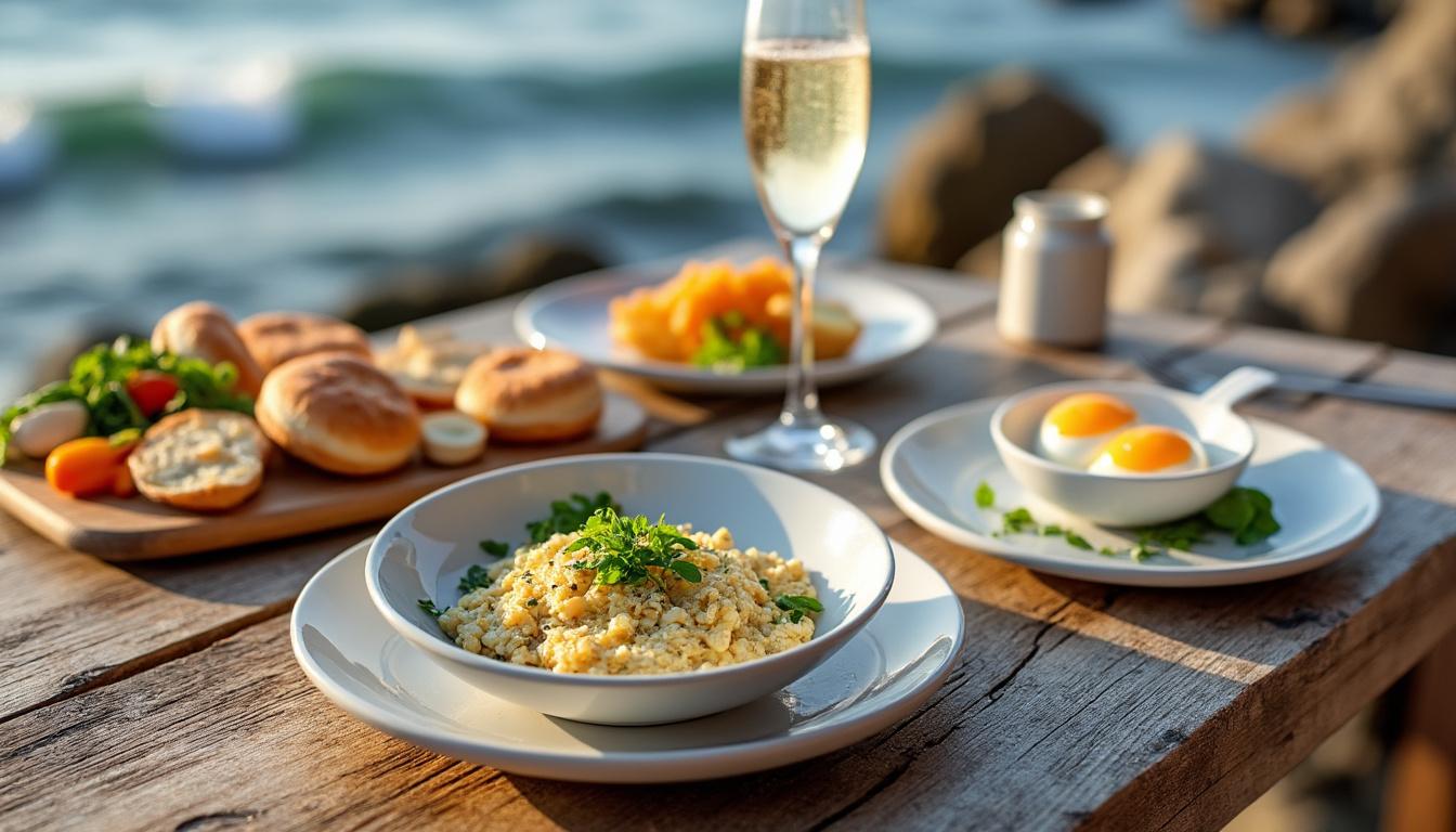 savourez un brunch marin inédit avec une délicieuse brandade, des œufs gourmands et des bulles rafraîchissantes pour un moment convivial et gourmand.