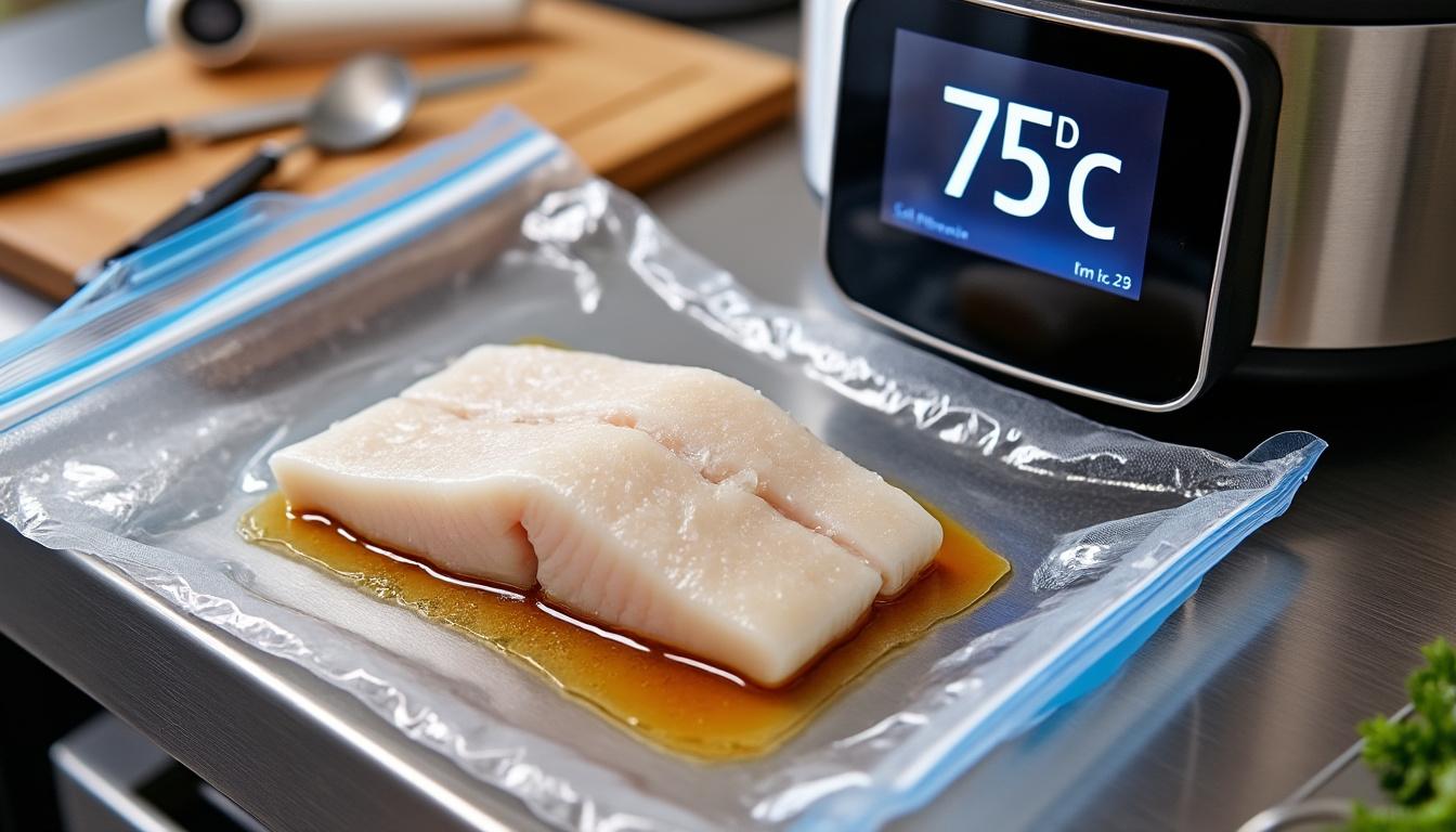 découvrez comment réussir la cuisson sous-vide de la morue à la maison avec nos réglages précis pour une texture ultra-moelleuse et savoureuse.
