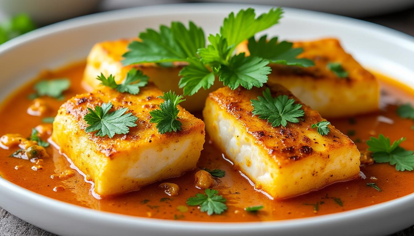 découvrez notre recette savoureuse de morue au curry, une délicieuse fusion entre les épices exotiques de l'inde et la fraîcheur de l'océan pour un plat parfumé et original.